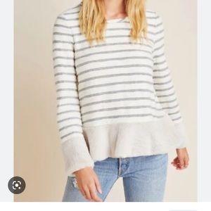 Maeve Astor Faux Fur trimmed striped pullover by Anthropologie XS